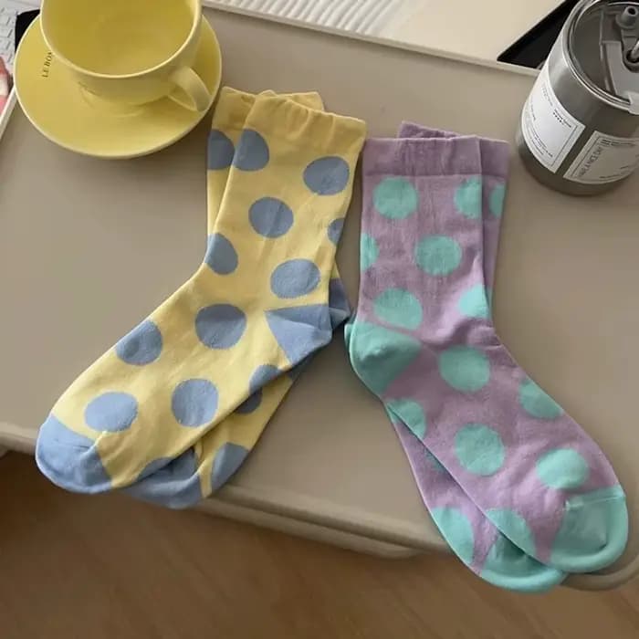 6 paires de chaussettes colorées à pois pour femmes au printemps et en été