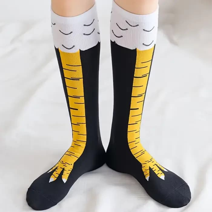 Femmes à la mode genou chaussettes hautes dessin animé drôle poulet griffe motif Fitness sport décontracté jambe mince