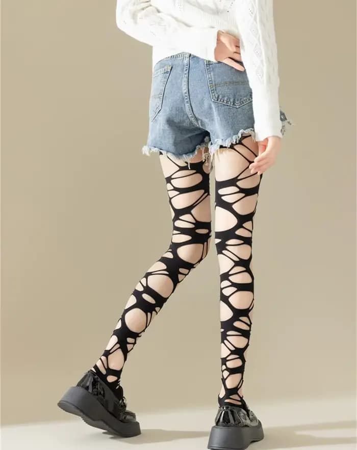 Collants résille déchirés noirs Sexy pour femmes