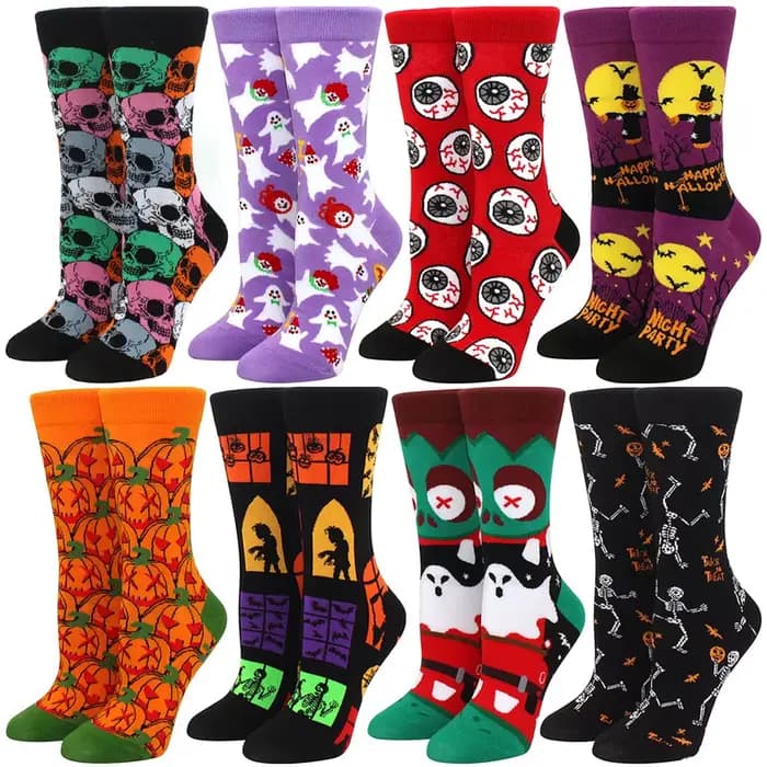 Chaussettes mollet amusantes pour femmes, Halloween, chauve-souris, crâne, tête de citrouille, horreur, vacances, Cosplay, tendance, cadeau, nouvelle collection 2025
