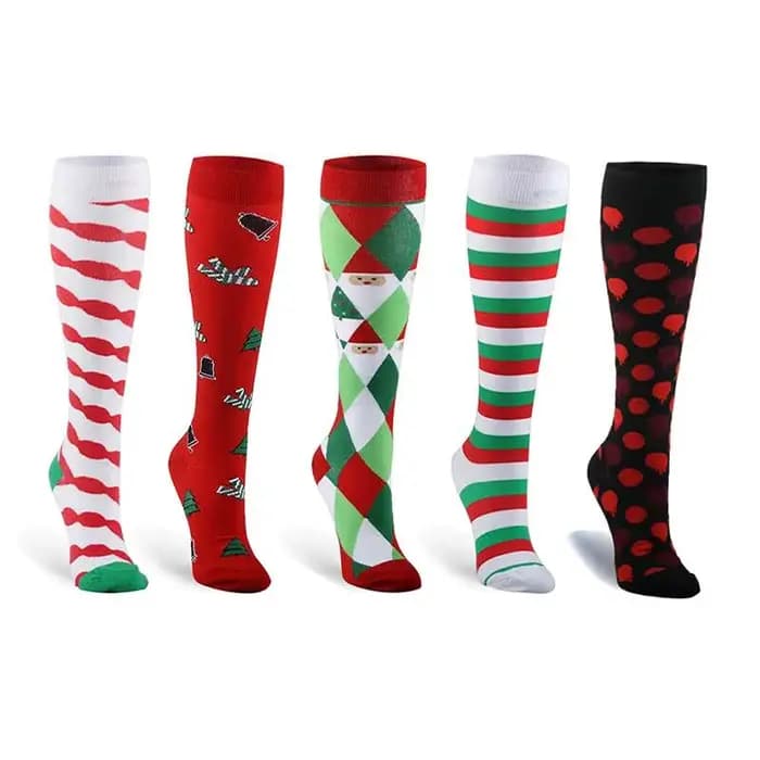 HYSAfeast-Chaussettes hautes de compression de Noël pour hommes et femmes, chaussettes de course en nylon, chaussettes de sport à motif de compression, chaussettes de course hautes au genou
