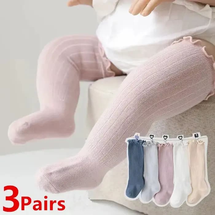 3 paires/lot bébé filles chaussettes dentelle froufrous solide coton longue genou haute enfants chaussette infantile