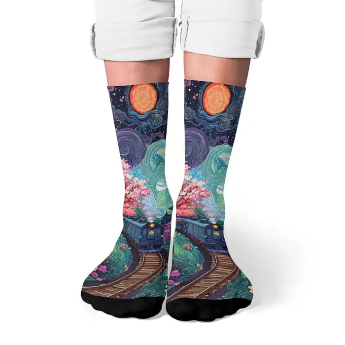 Fantaisie Floral Train hommes chaussettes Harajuku Style rétro décontracté mode sport
