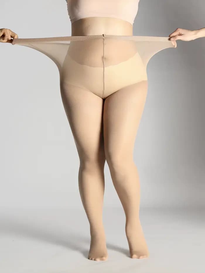 1 Paire de Collants Grande Taille Transparents Noirs/Beige/Marron avec Dessus Opaque et Effet Gainant