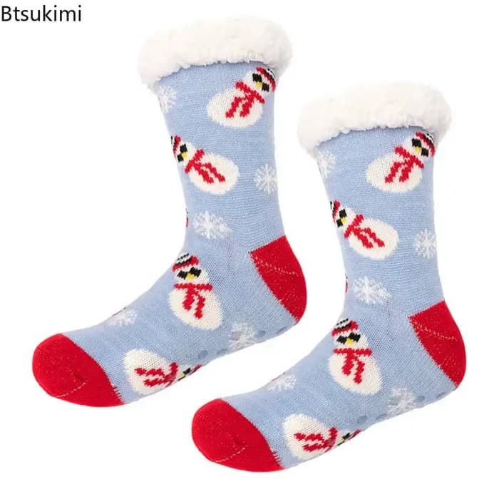 Cadeau de noël pantoufle chaussettes femmes thermique hiver chaud en peluche antidérapant dormir sol chaussette courte floue moelleux femme dessin animé