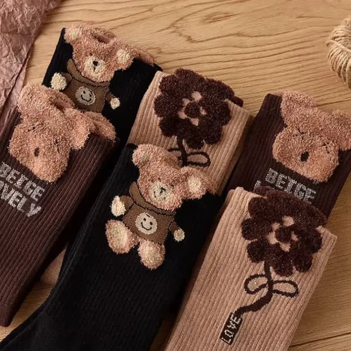 Chaussettes en coton rétro marron pour femmes