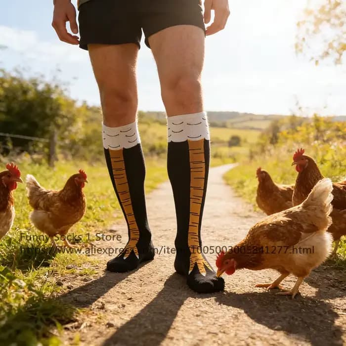 Hommes drôle 3D poulet chaussettes imprimer dessin animé Cosplay haute flexibilité cuisse