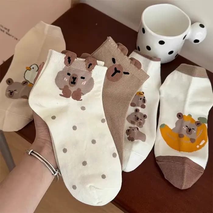 5 paires de chaussettes Capybara mignonnes pour femmes