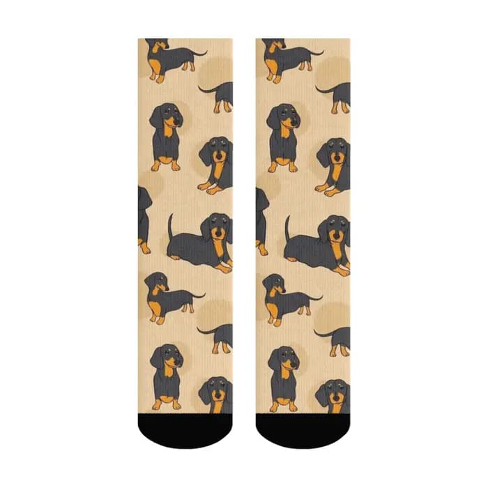 1 paire drôle teckel chien hommes chaussettes mignon rétro Harajuku noir et Tan chiens sur nouveauté cadeau pour