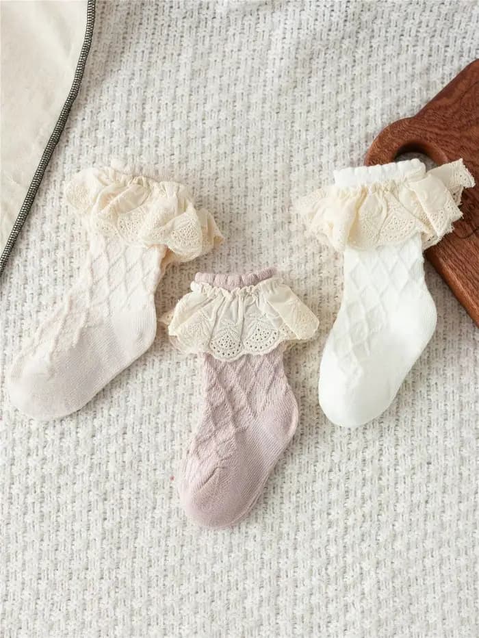 3 paires/lot de chaussettes pour bébés filles