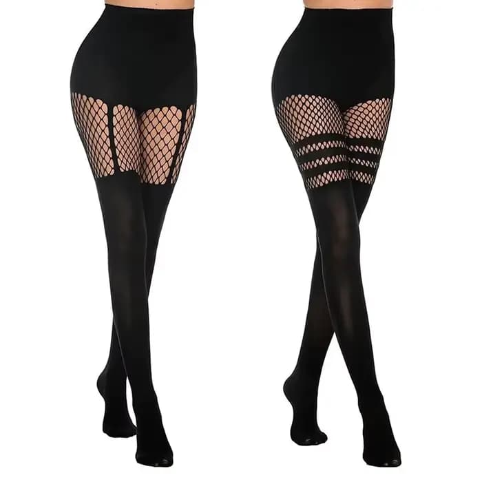 Collants noirs ajourés à bretelles