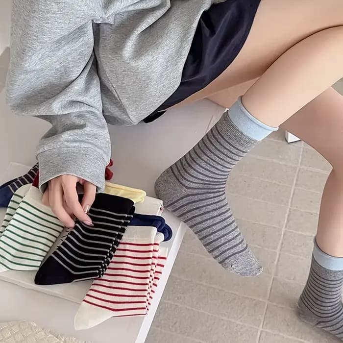 Femmes chaussettes nouvelle couleur mode rayé chaussettes pour femme respirant décontracté à la mode Preppy Style filles équipage chaussettes coton confort