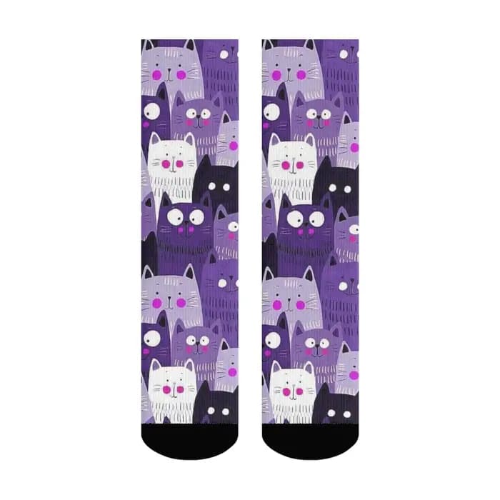 Chaussettes mi-mollet à motif de chat violet