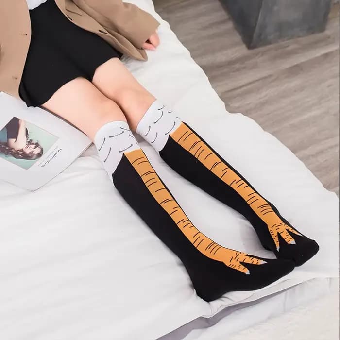 Chaussettes longues en coton avec patte de poulet pour femmes