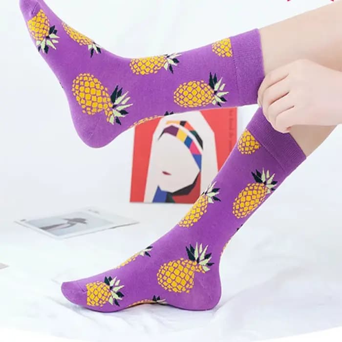 Femmes chaussettes drôle mignon dessin animé Fruits banane citron ananas avocat nourriture heureux japonais Harajuku