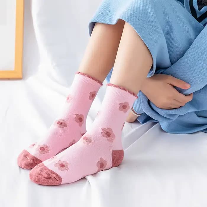 5 paires fleur rose tricot chaud pour enfants chaussettes pour filles