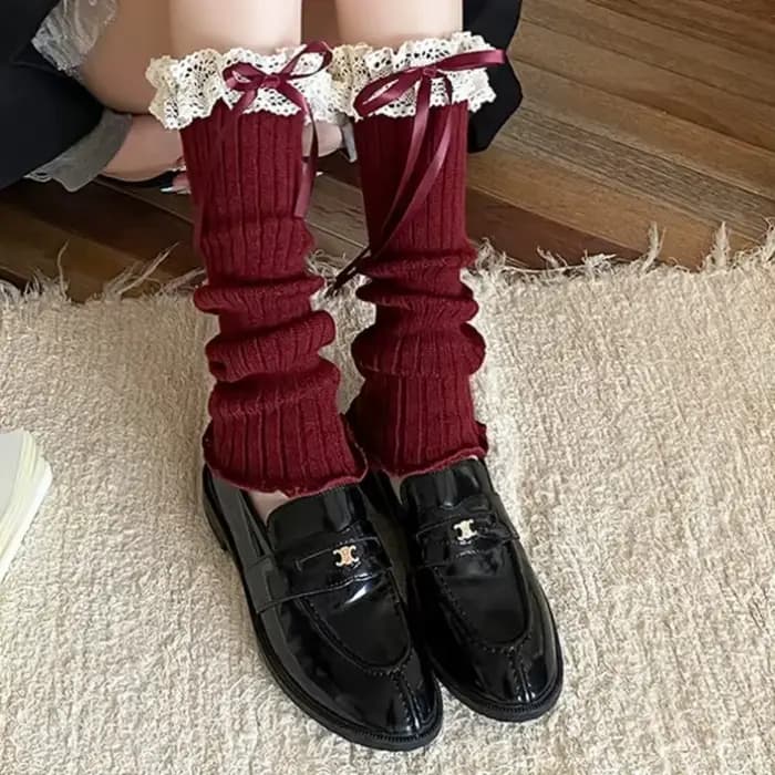 Guêtre femmes jambières cheville arc hiver chaud Stretch tricoté thermique dames épais laine manchette bottes chaussettes rouge mollet femme Lolita