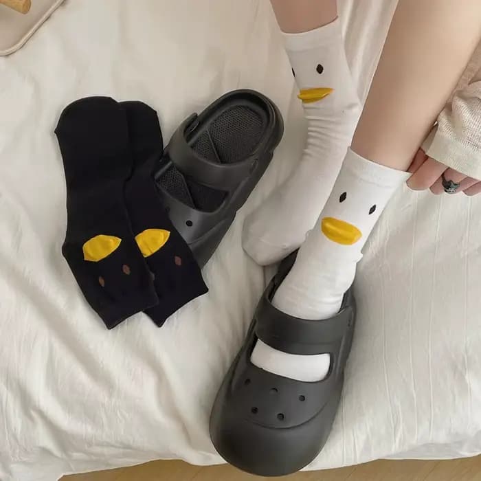 Chaussette Tridimensionnelle en Forme de Canard Jaune pour Femme