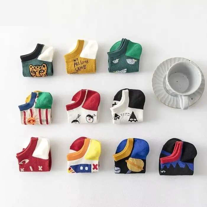10 paires de chaussettes pour hommes ensemble dessin animé à la mode polyvalent décontracté cheville