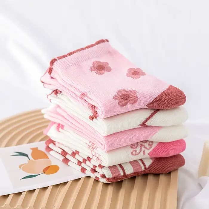 5 paires fleur rose tricot chaud pour enfants chaussettes pour filles