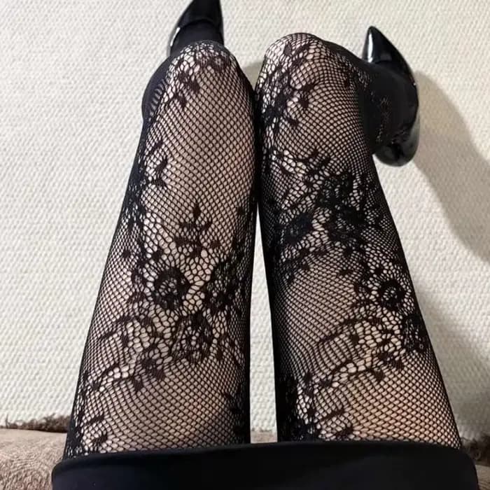 Femmes Sexy dentelle collants floraux cuisse haute bas
