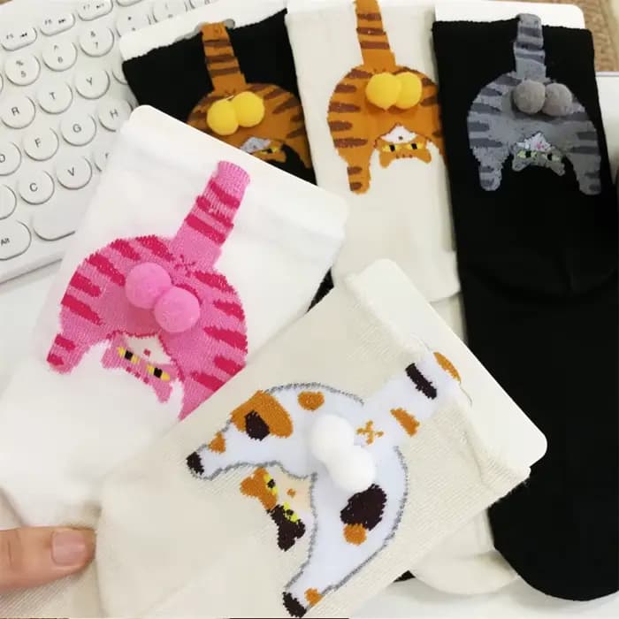 Chaussettes drôles femmes hiver mignon 3D chat fesses mi-tube