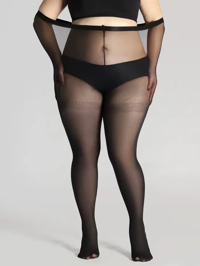 1 Paire de Collants Grande Taille Transparents Noirs/Beige/Marron avec Dessus Opaque et Effet Gainant