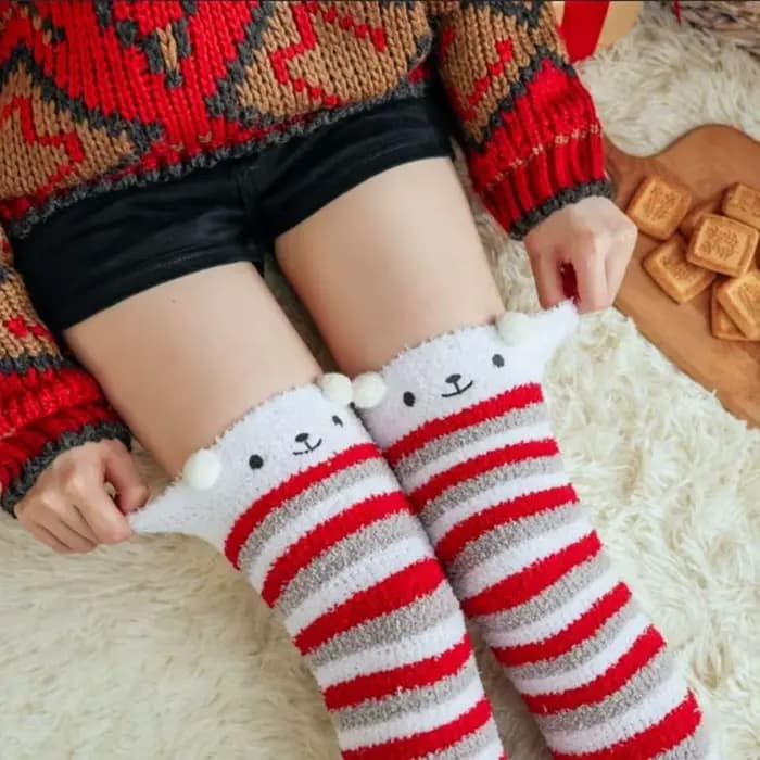 Chaussettes Tube Elk bonhomme de neige femmes nœud père noël corail polaire dames bonneterie coton mollet