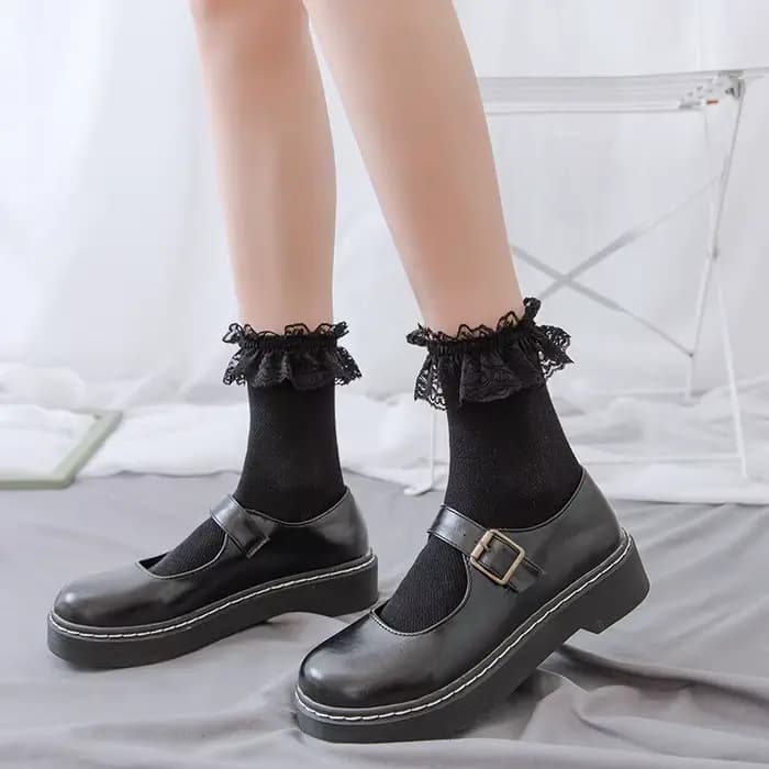Chaussettes à volants en maille fine et dentelle pour femmes