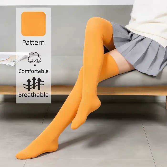 Bas cuissardes orange unies pour femmes