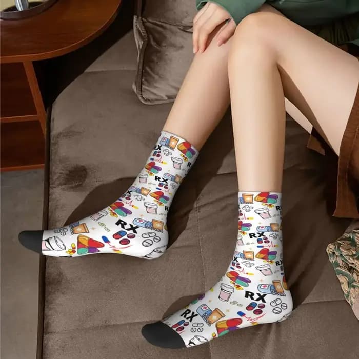 Chaussettes RX à motifs de pilules de pharmacie