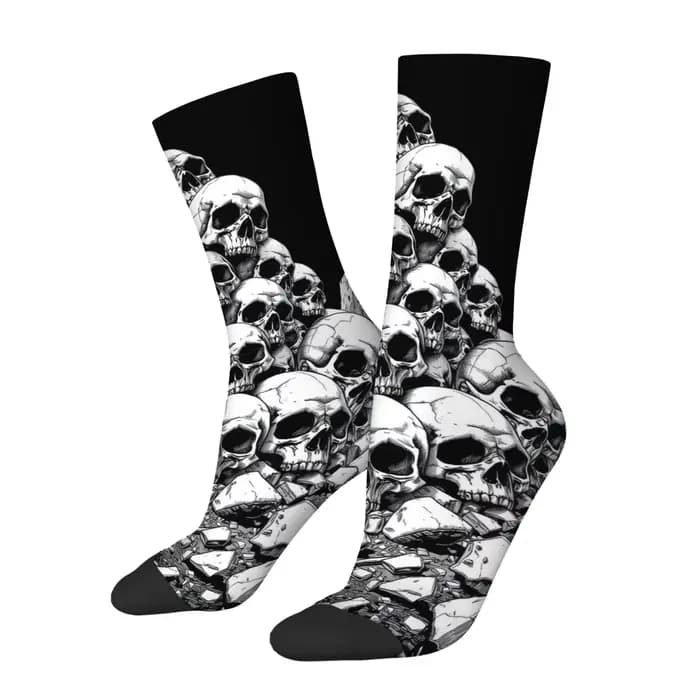 Chaussettes mi-mollet pour hommes à thème sombre avec imprimé crâne, douces, antidérapantes et respirantes, style gothique rebelle, style street horror