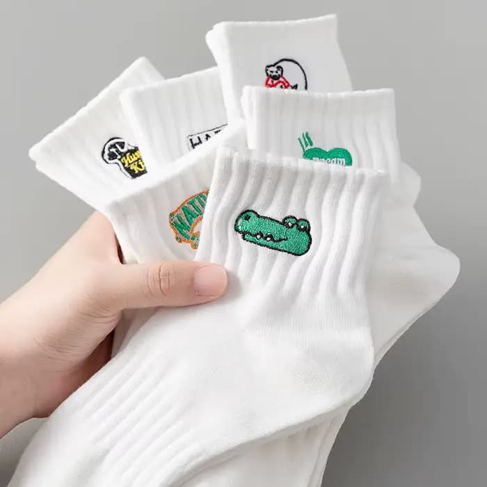 Broderie Aartoon animaux quotidien cheville chaussette hommes coton chaussettes courtes printemps été mâle Harajuku
