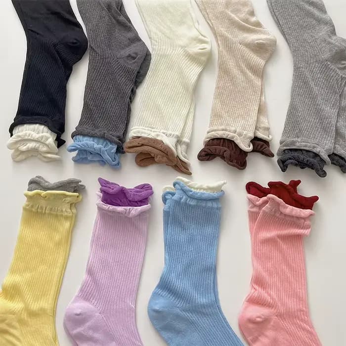 Chaussettes mi-mollet côtelées doubles assorties pour femmes