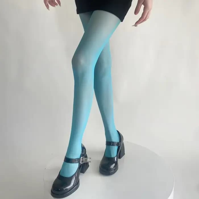 Bleu vert Ultra-mince Nylon cuisse haute bas collants femmes Sexy