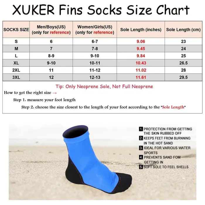 Chaussettes à ailerons en néoprène pour sable
