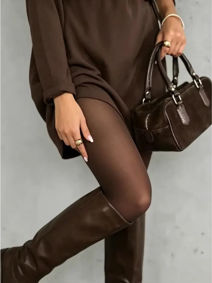 Collants opaques marron café pour femmes