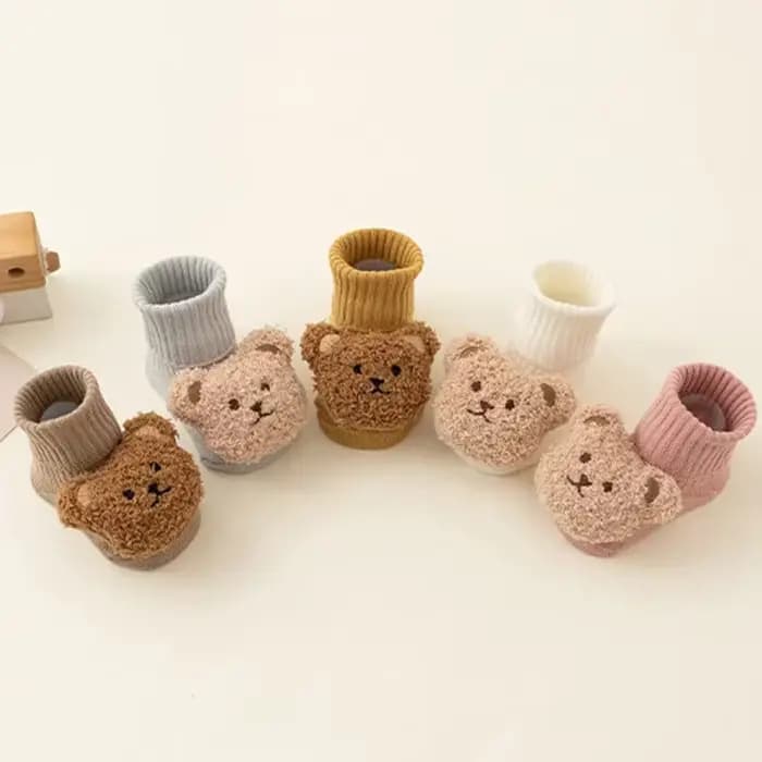Mignon dessin animé ours bébé chaussettes pour garçon fille hiver doux coton anti-dérapant semelle nouveau-né enfant en
