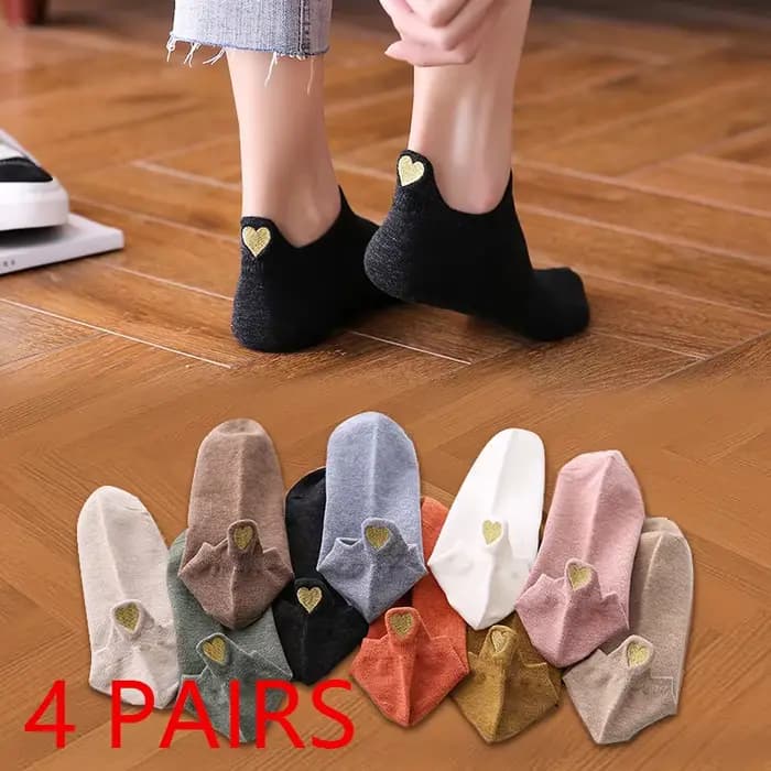 4 paires Lot mode chaussettes femmes 2026 nouveau printemps coton couleur nouveauté filles mignon coeur broderie