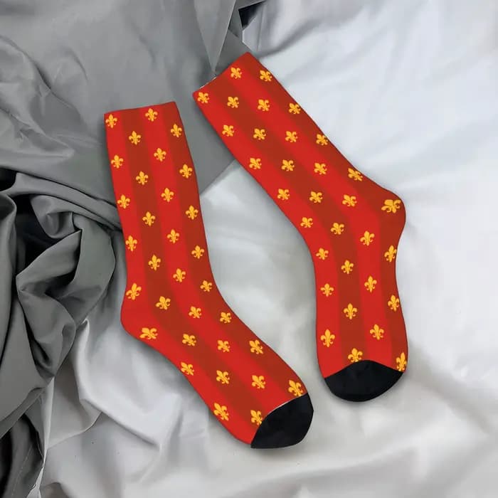 Personnalisé Fleur De Lys or et rouge France hommes femmes chaussettes d'équipage unisexe amusant impression 3D