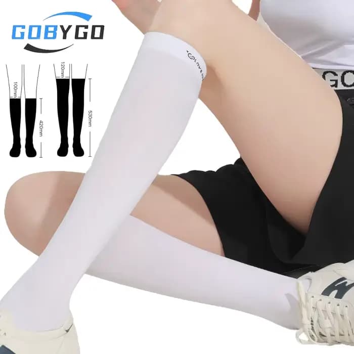 GOBYGO Chaussettes hautes en soie glacée anti-UV respirantes antidérapantes pour le golf et le sport, effet rafraîchissant élastique, coupe amincissante