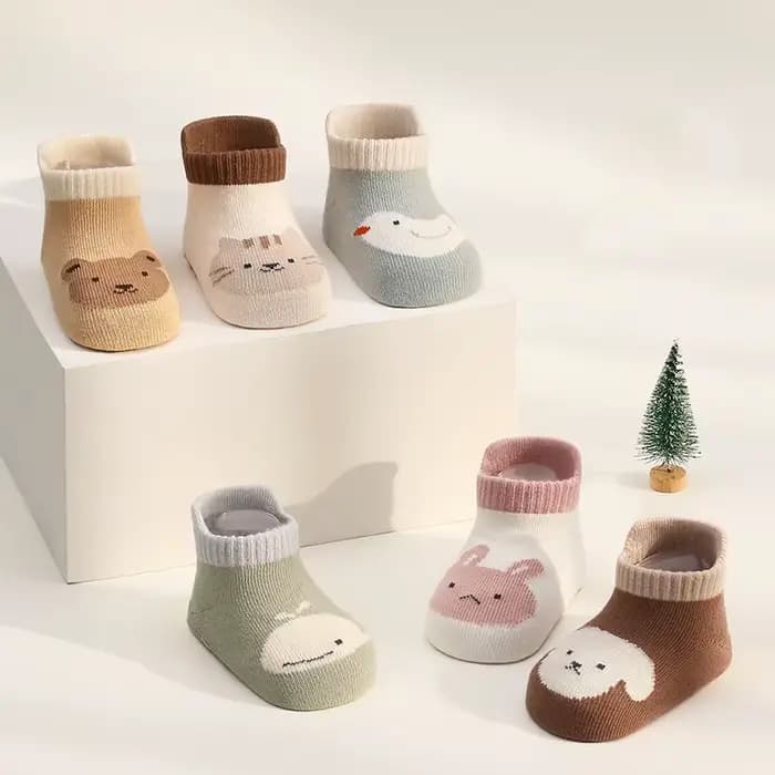 3 paires/lot nouveau-né bébé chaussettes de sol printemps automne coton dessin animé enfants anti-dérapant
