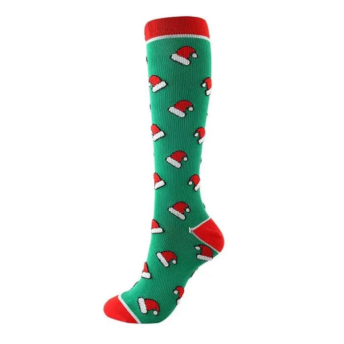HYSAfeast-Chaussettes hautes de compression de Noël pour hommes et femmes, chaussettes de course en nylon, chaussettes de sport à motif de compression, chaussettes de course hautes au genou