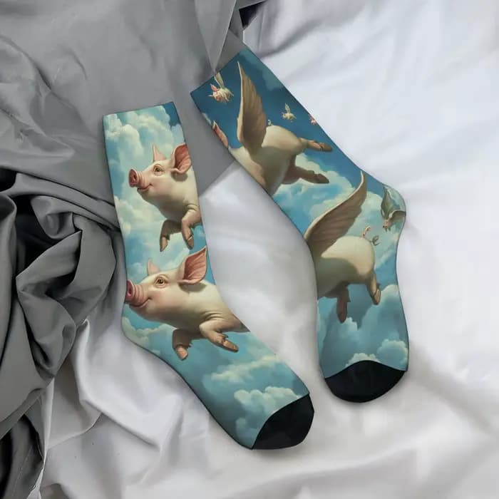 Chaussettes fantaisie pour hommes avec imprimé cochon volant