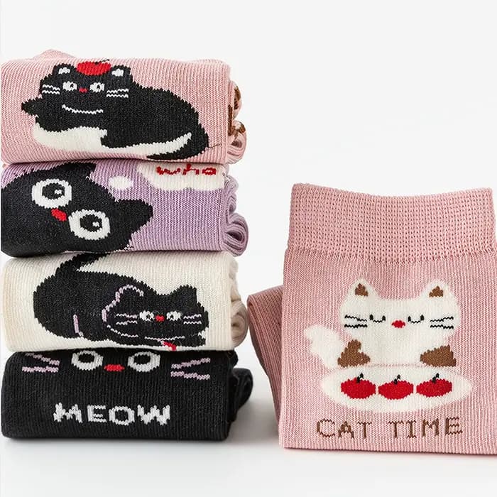 5 paires de chaussettes pour enfants dessin animé chaton mignon motif rayé toute l'année bébé garçon et fille couleur