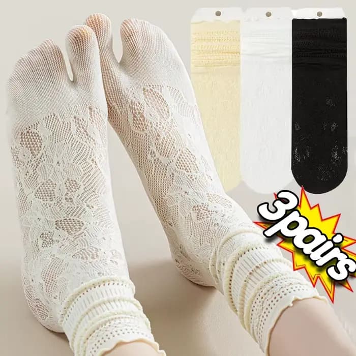 Mode japonaise Tabi orteil chaussettes femmes été Sexy dentelle deux doigts