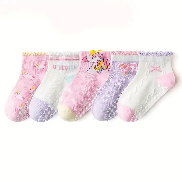5 paires de chaussettes de sol pour enfants avec colle en dentelle