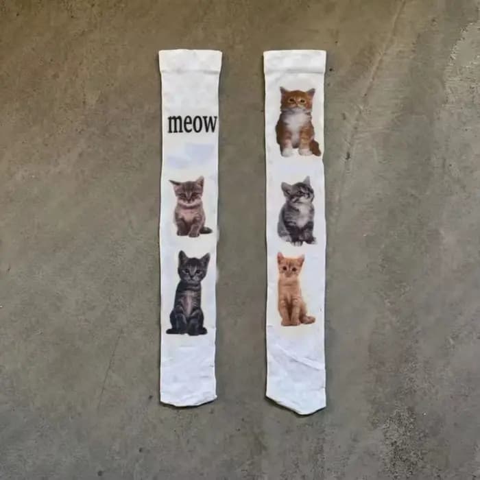 Y2k blanc Sexy sous-culture Graffiti Punk imprimé chaussettes longues Haraiuku sur le genou cuisse haute bas Y2K Cosplay