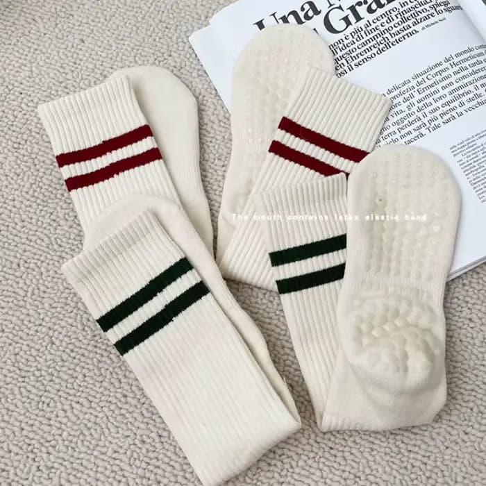 Chaussettes de yoga respirantes en coton à rayures vintage 2026