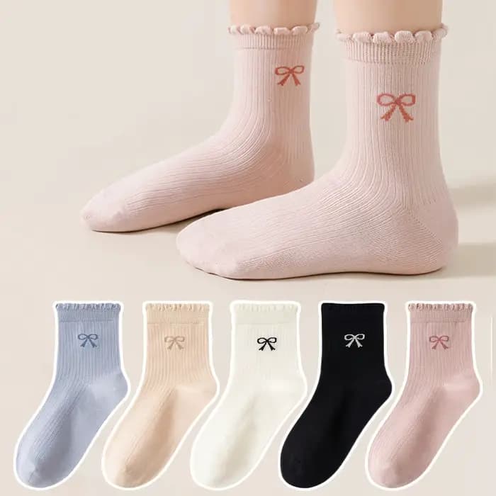 3 paires de chaussettes pour enfants de couleurs mélangées aléatoires avec motifs de nœuds en dentelle pour filles et